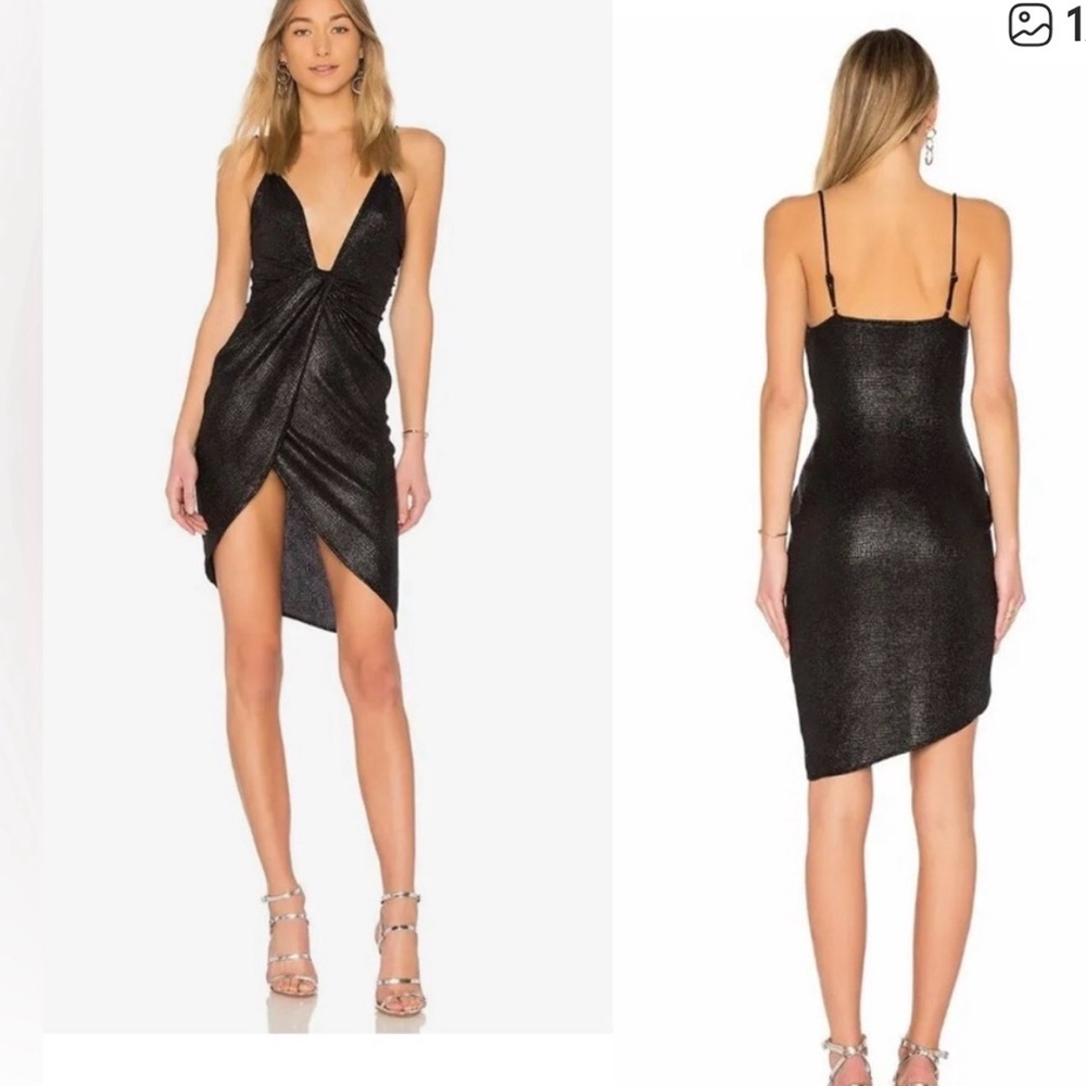 h:ours Darcy Dress. Black Metallic Faux Wrap Small